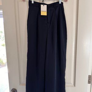 Kourt "Silky" Navy Blue High Waisted Wide Leg Pant